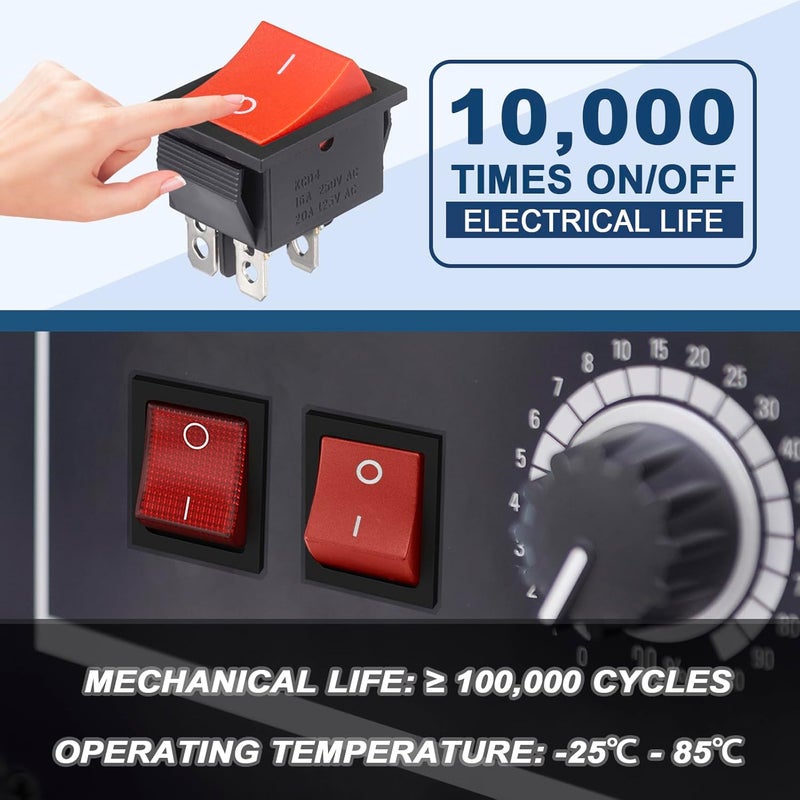 VEXUNGA KCD4 Rocker Switch 20A 125V AC 16A 250V On Off 4 Pin 2 Position Mini Boat Rocker Switch Red Snap DPST Toggle Switches Square for Car Marine Home Appliances (Pack of 6pcs) - Image 5